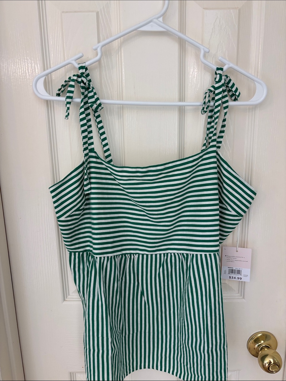 LC Lauren Conrad Green and White Striped Tie-Shoulder Tank Top
